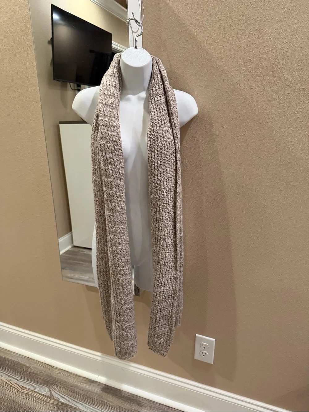 New York & Company Beige Knit Scarf - Neutral Accessory